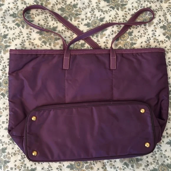 PRADA original purple Tessuto Canapa Logo Large Tote. nylon/Saffiano leather